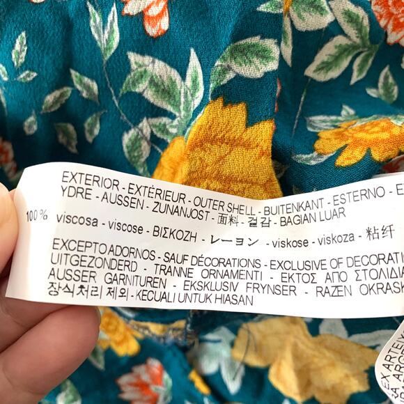 Zara Floral Long Sleeve Romper in Green with Velvet Tie - Picture 14 of 15